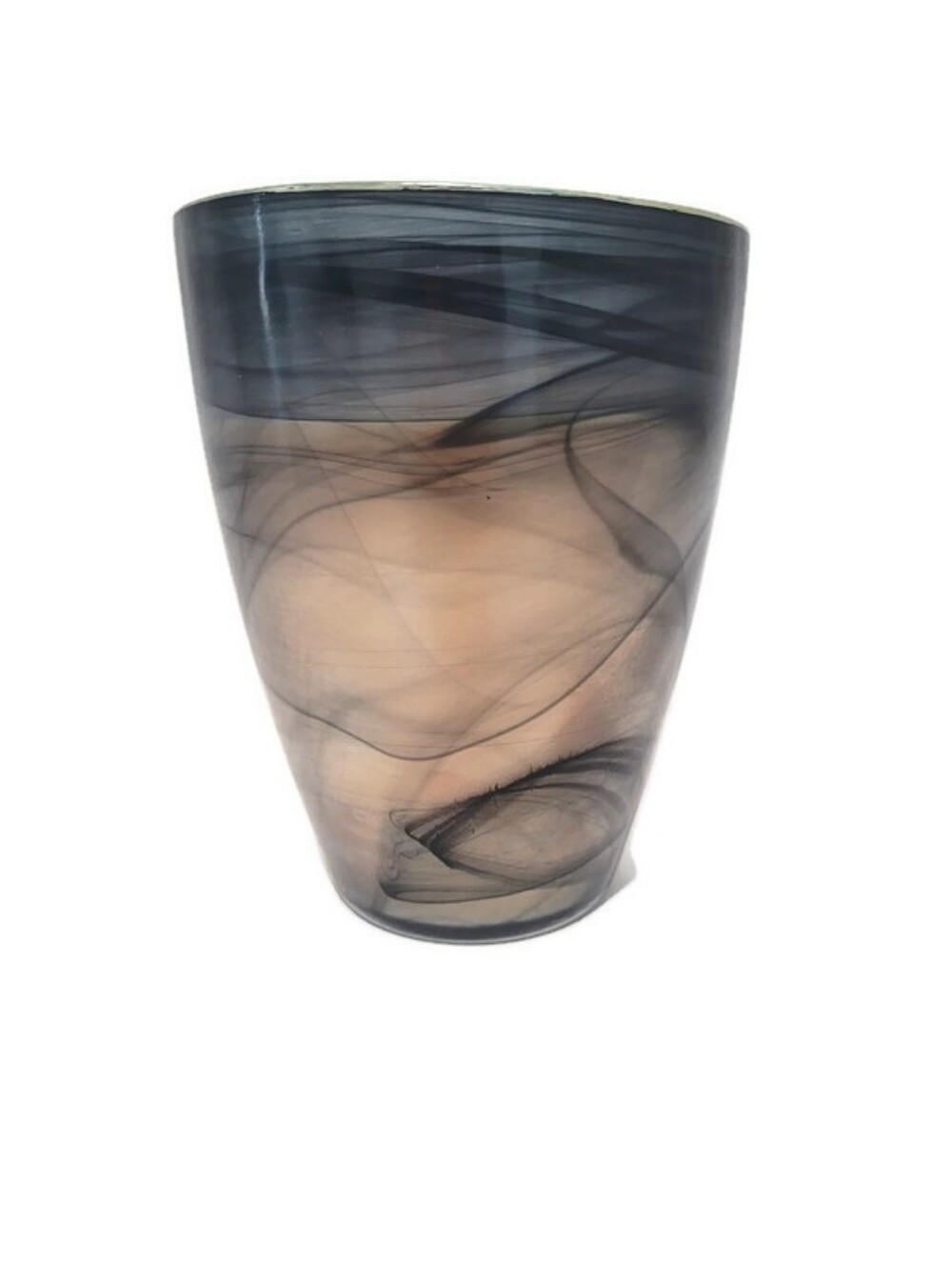 Smoky Black, Tan Swirled Glass Vase With Candle Inside - Home Accents